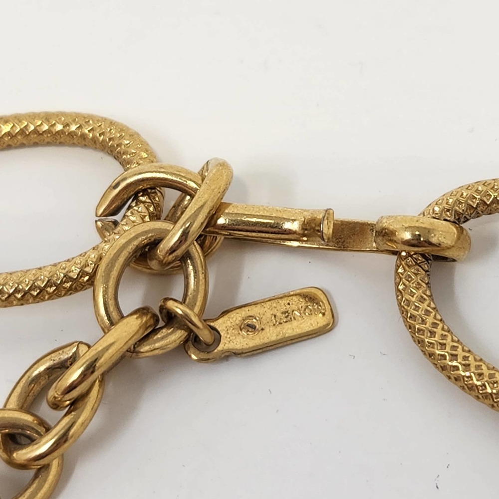 Monet Vintage Gold Tone Large Chain Link Long Necklace Black Cream Enamel Links - Picture 4 of 5